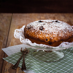 Homemade vanilla cake with raisins. Selective focus