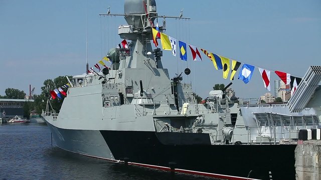 military naval flags on a warship