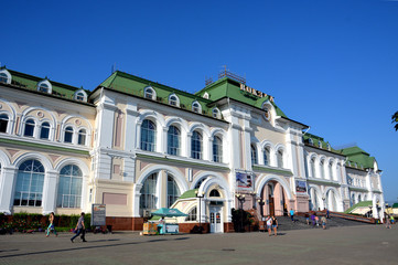 Fototapeta na wymiar Train station in the city of Khabarovsk, Russia
