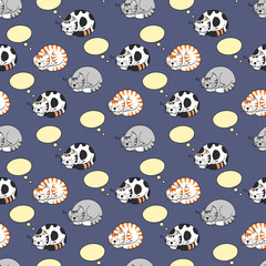 Cute Cats Dreaming Seamless Pattern