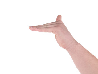 Open palm hand gesture of male hand.