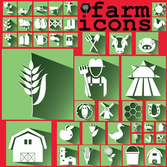 whiite color farm icons on soft green color square