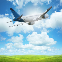 Jet plane over the field of green