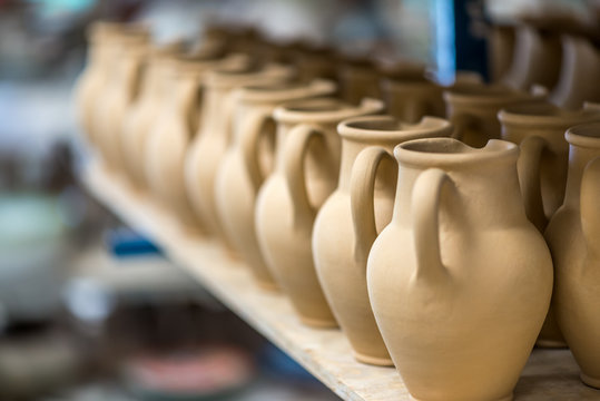 Ceramic Dishware In Pottery Workshop