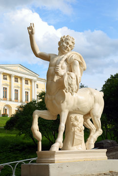centaur on bridge and palace in Pavlovsk park