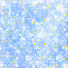 Abstract snowy background with snowflakes, stars and fun confett