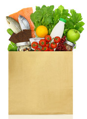 Paper bag filled with groceries