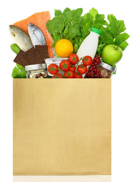 Paper bag filled with groceries