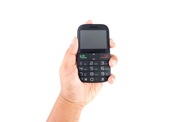 mobile phone with keypad on white background