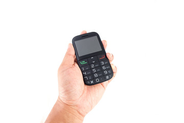 mobile phone with keypad on white background