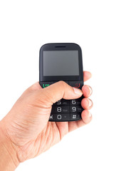 mobile phone with keypad on white background