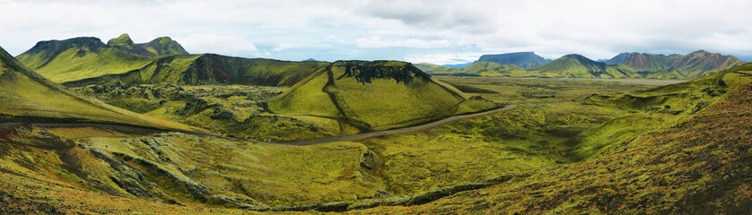 Volcanic landscape covered with moss