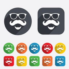 Mustache and Glasses sign icon. Hipster symbol.