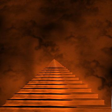 Staircase leading to heaven or hell. Light at the End of the Tun