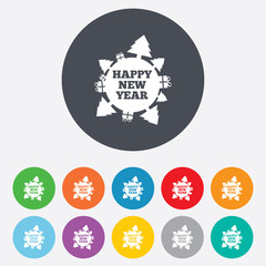 Happy new year globe sign icon. Gifts and trees.