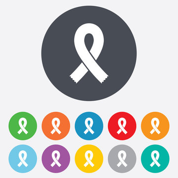 Ribbon sign icon. Breast cancer awareness symbol