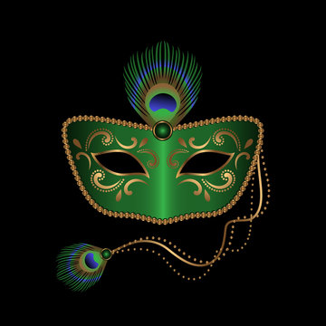 Green Mask With Peacock Feather