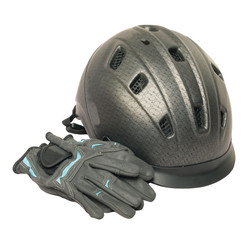 Horse riding grey  helmet and gloves isolated