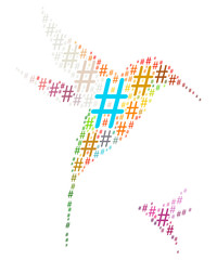 Wrod cloud in shape of birds made out of hashtags