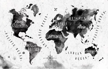 Foto auf Acrylglas Weltkarte Weltkarte mit Tinte