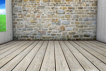 Raum mit Steinwand - 3d Render