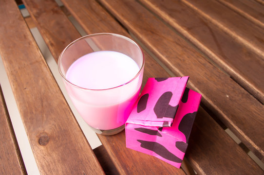 Strawberry Milk,glass Of Milk, A Carton Of Milk.