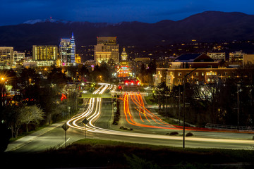 Streaking carlights in the city of Boise Idaho night