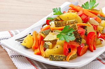 Roasted vegetables - zucchini, tomatoes, carrots, onions and pap