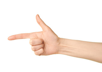 Female caucasian hand gesture isolated