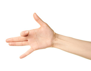 Female caucasian hand gesture isolated