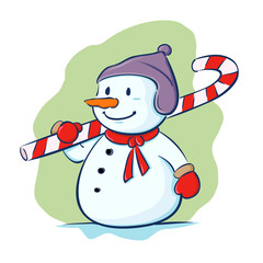 Snowman carry candy cane
