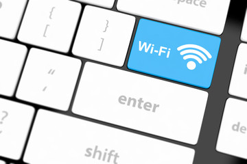 wifi concepts, with message on enter key of computer keyboard.