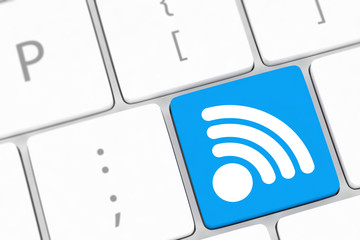 wifi concepts, with message on enter key of computer keyboard.