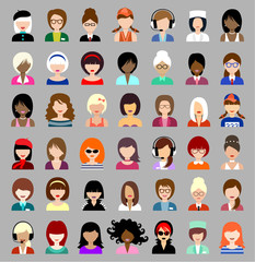 Set of circle flat icons with women.