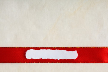 Piece scrap paper blank copy space red ribbon cloth background