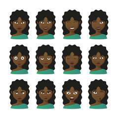 Female cartoon avatar expression set