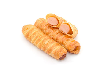croissant hotdog roll on white background