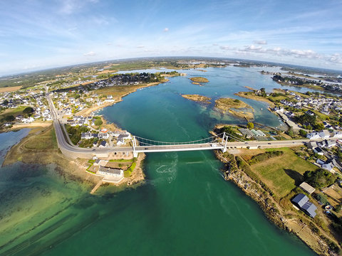 Aerial view on bridge across the river Etel, Brittany