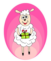 crazy sheep with present