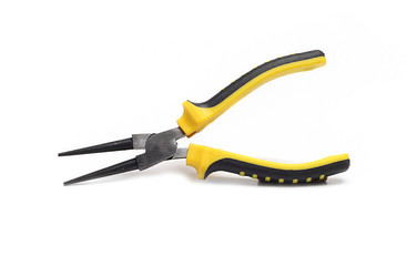 Obraz premium Pliers round compact with yellow handles on white