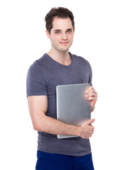Caucasian man with laptop computer