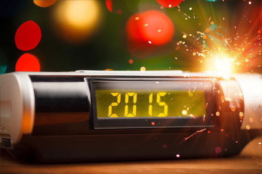 Led display of alarm clock with 2015 new year