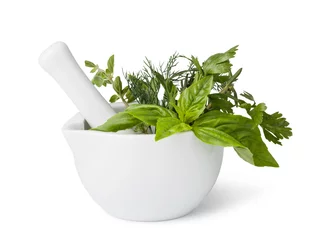 Wall murals Herbs mortar with herbs isolated