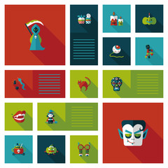 Naklejka premium Halloween flat ui bakcground set