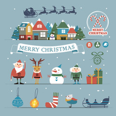 Christmas characters and decorations set