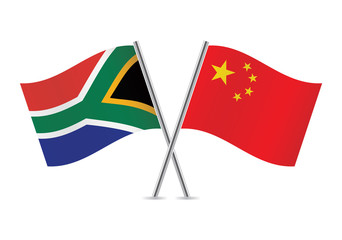 Chinese and South African flags. Vector illustration.