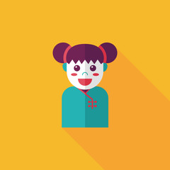 Chinese New Year girl flat icon with long shadow,eps10