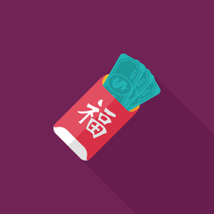 Chinese New Year red envelope flat icon with long shadow,eps10