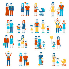 Family flat style people parents children infographics icons set