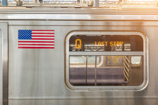 United States Flag on a Subway Train